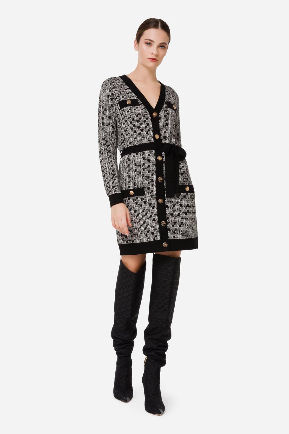 Long Knitted Cardigan With Monogram Lettering - Image 6